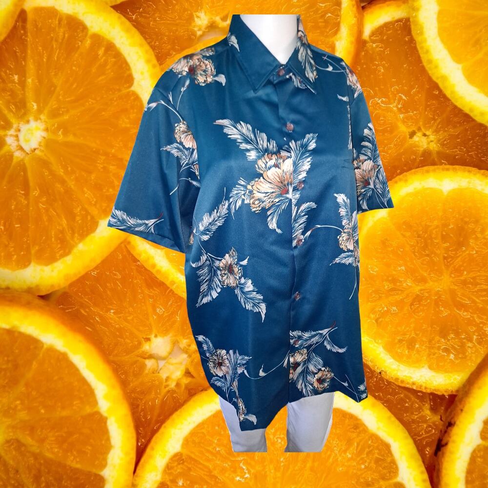 Vintage Tori Richards Blue Floral Button Up Shirt Size Medium